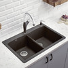 22-In X 33-In Double-Basin Granite Drop-In Or Undermount 1-Hole Residential Kitchen Sink in Cinder