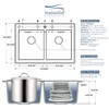 33-in X 22-in X 9.5-in silQ Granite Kitchen Sink with Double Equal Bowls, Drop-in Installation, with 4 CABE Faucet Holes, In Grey