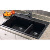 33-in X 22-in X 9.5-in silQ Granite Kitchen Sink with 1-3/4 J-Shaped Double Offset Bowls, Drop-in Installation, with 4 CADE Faucet Holes, In Black