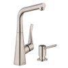 Hansgrohe KK04509-04539SO Metris Bar Kitchen Faucet with Soap Dispenser in Steel Optic
