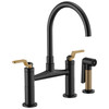 Bridge Faucet with Arc Spout and Industrial Handle in Matte Black/Luxe Gold Finish Bridge Faucet with Arc Spout and Industrial Handle in Matte Black/Luxe Gold Finish