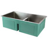 32.75-in x 19-in x 10-in 16 Gauge Equal Double Bowls, Undermount Stainless Steel Kitchen Sink with Low Divide