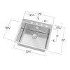 25-in x 22-in x 10-in 16 Gauge Single Bowl, Stainless Steel Kitchen Sink, Micro Edge Dual Mount Installation, with 1 Hole