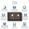 31.75-in x 19.25-in x 9.5-in Granite 1-3/4 J-Shaped Double Undermount Kitchen Sink in Espresso with Grids, Strainer, Disposer Strainer, Installation Kit