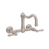Wall Mount Column Spout Bridge Kitchen Faucet With Metal Lever Handle In Satin Nickel