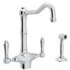 Single Hole C-Spout Kitchen Faucet With Metal Lever Sidespray In Polished Chrome