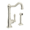 Single Hole Column Spout Bar/Food Prep Faucet With Sidespray With Metal Lever Handle In Polished Nickel