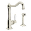 Single Hole Column Spout Bar/Food Prep Faucet With Sidespray With Porcelain Lever Handle In Polished Nickel