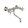 Wall Mount Bridge Lavatory Faucet with Crystal Cross Handles and Low Swinging Spout in Polished Nickel