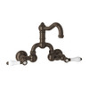Wall Mount Bridge Lavatory Faucet with Porcelain Levers Pop-Up and Column Spout in Tuscan Brass
