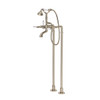 Rohl AKIT1401NLPSTN Exposed Floor Mount Tub Filler with Handshower and Floor Pillar Legs or Supply Unions with White Porcelain Lever Handle, Satin Nickel