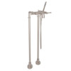 Exposed Floor Mount Tub Filler with Industrial Metal Levers Handshower and Floor Pillar Legs or Supply Unions in Satin Nickel