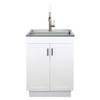 24-in White Laundry Cabinet with Pull-Out Basket, Stainless Steel Sink, and Stainless Steel High Arc Faucet