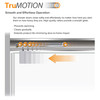 Semi-frameless bypass shower door featuring EXCLUSIVE TruMotion technology in Brushed Stainless frame finish with smooth clear glass texture and rustic Justin handles 45-3/4-in to 47-in W x 70-in H