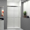 Semi-frameless bypass shower door featuring EXCLUSIVE TruMotion technology in Polished Chrome frame finish with smooth clear glass texture and traditional Turin handles 45-3/4-in to 47-in W x 76-in H