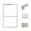 Frameless bypass shower door in brushed stainless frame finish with smooth clear glass texture and classic Sabrina handles 48-in W x 80-in H