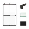Frameless bypass shower door in matte black frame finish with frosted glass texture and classic Sabrina handles 48-in W x 80-in H
