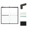 Frameless bypass shower door in matte black frame finish with frosted glass texture and classic Riley handles 60-in W x 62-in H