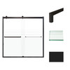Frameless bypass shower door in matte black frame finish with frosted glass texture and classic Turin handles 60-in W x 62-in H