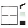Frameless bypass shower door in matte black frame finish with smooth clear glass texture and classic Turin handles 60-in W x 70-in H
