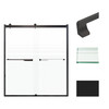 Frameless bypass shower door in matte black frame finish with frosted glass texture and rustic Justin handles 60-in W x 70-in H
