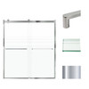 Frameless bypass shower door in polished chrome frame finish with frosted glass texture and classic Riley handles 60-in W x 70-in H