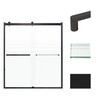 Frameless bypass shower door in matte black frame finish with frosted glass texture and classic Riley handles 60-in W x 70-in H