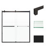Frameless bypass shower door in matte black frame finish with frosted glass texture and classic Sabrina handles 60-in W x 70-in H