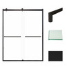 Frameless bypass shower door in matte black frame finish with smooth clear glass texture and classic Turin handles 60-in W x 80-in H
