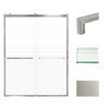 Frameless bypass shower door in brushed stainless frame finish with frosted glass texture and classic Riley handles 60-in W x 80-in H