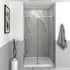 Semi-frameless pivot shower door in polished chrome frame finish with smooth glass texture 44-in to 48-in W x 76-in H