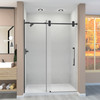 Transolid TPBT608010L-J-MB Frameless sliding shower door with fixed panel in matte black with low iron glass and Justin handles