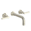 Rohl A2207LMPNTO-2 Lombardia Wall Mount Widespread Bathroom Faucet with Metal Lever Handle, Polished Nickel