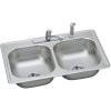 Stainless Steel Double Bowl Top Mount Sink Kit with 4 Faucet Holes in Satin Stainless Steel Double Bowl Top Mount Sink Kit with 4 Faucet Holes in Satin