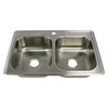 33-in x 22.02-in x 8-in 18 Gauge Double Equal Bowls, Stainless Steel Kitchen Sink, Drop-in Installation with 4-Holes, with Grids, Strainer, Disposer Strainer, Installation Kit