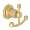 Rohl A1481IWSUB Double Robe Hook in Satin Unlacquered Brass