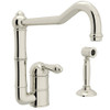 Single Hole Column Spout Kitchen Faucet With 11" Sidespray And Extended Spout With Metal Lever Handle In Polished Nickel