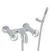 Wall Mount Exposed Tub Filler with Metal Campo Wheel Handles and Handshower in Polished Chrome