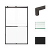 Frameless bypass shower door in matte black frame finish with frosted glass texture and classic Riley handles 48-in W x 80-in H