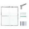 Frameless bypass shower door in polished chrome frame finish with frosted glass texture and classic Turin handles 60-in W x 70-in H