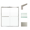 Frameless bypass shower door in brushed stainless frame finish with frosted glass texture and classic Turin handles 60-in W x 70-in H