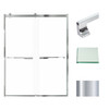 Frameless bypass shower door in polished chrome frame finish with smooth clear glass texture and rustic Justin handles 60-in W x 80-in H