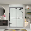 Semi-frameless bypass shower door with a matte black frame and a clear glass texture with Justin handles 56-60-in W x 80-in H