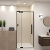 IPD367610C-R-MB Semi-frameless pivot shower door in matte black frame finish with smooth glass texture 32-in to 36-in W x 76-in H