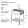 Transolid EWS-2822S 28-in W x 22.1-in D x 35.2-in H Stainless Steel Laundry Sink and Wash Stand, Brushed Stainless