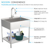 Transolid EWS-2822S 28-in W x 22.1-in D x 35.2-in H Stainless Steel Laundry Sink and Wash Stand, Brushed Stainless