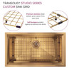 Transolid PUSS331911SB Studio 33-in x 19-in x 11-in 14 Gauge Super Single Bowl Undermount Stainless Steel Kitchen Sink With SinkPocket™, Bottom Sink Grid, And Flip-Top Sink Strainer, Satin Brass