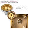 Transolid PUSB261911SB Studio 26-in x 19-in x 11-in 14 Gauge Single Bowl Undermount Stainless Steel Kitchen Sink With SinkPocket™, Bottom Sink Grid, And Flip-Top Sink Strainer, Satin Brass
