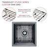 Transolid PUSB15159GM 15-in x 15-in x 9-in 14 Gauge Single Bowl Undermount Stainless Steel Kitchen/Bar Sink With SinkPocket™, Bottom Sink Grid, And Flip-Top Sink Strainer, Gun Metal