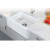 23.5-in x 19-in x 9-in Single Bowl with Reversible (Fluted/Plain) Front, Farmhouse Fireclay Kitchen Sink, Undermount Installation, in White with Grid, Strainer, Installation Kit